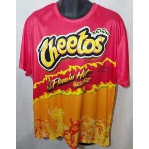 Cheetos Flamin Hot Graphic T-Shirt Mens XL Red Yellow Stretch Short Sleeve